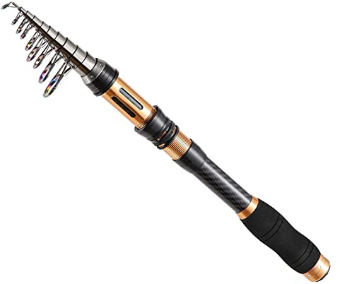 BNTTEAM Portable Fishing Rod 99% Carbon Fiber, Telescopic Super Hard Ultralight Fishing Pole for Travel Surf Saltwater Freshwater Bass Boat Fishing (1.8M)