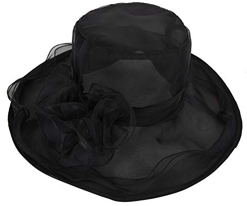 Lawie Fascinator für Teeparty, Blume, Organza, Schleier, Kleid, Hüte, Kirche, Beerdigung, Cocktail, Ostern, britischer Hut, Schwarz, Large