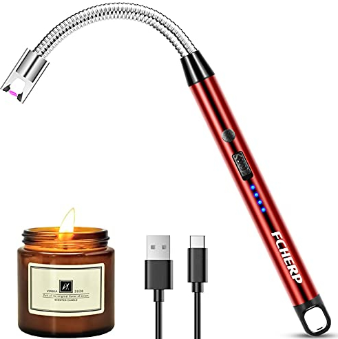 FCHERP Accendino Elettrico, Accendino USB-C Arco Ricaricabile con Cavo USB-C, Collo Lungo e 360º Flessibile Accendino Lungo per Accendere le Candele, Fornello a gas, Cucina (Rosso)