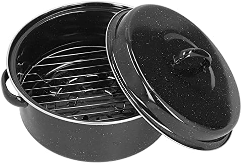 Black Enamel Roaster Pan, Covered Oval Roaster Enamel Oval Roaster Pan with Lid Turkey Roasting Pan for Family Barbucue Steak