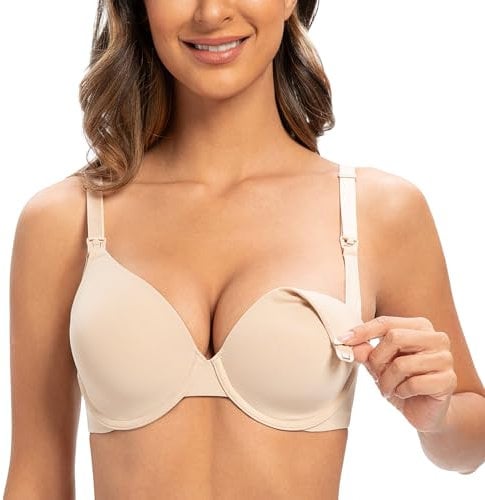 MELENECA Women's Breastfeeding Padded Plus Size Convertible Underwire Nursing Bra Pale Nude 34G