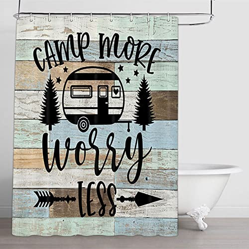 Boziqr Camper RV Duschvorhang Reiseanhänger Badezimmer Zubehör Dekor Landhaus Holzbrett Bauernhaus Rustikale Camping Duschkabine Vorhänge 122 x 183 cm