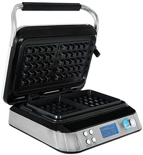 GUTFELS Waffeleisen WAFFLE 5010|Beschichtete Backplatten|1600 Watt| Timer|Display|Überlaufschutz|5 verschiedene Programme|rutschfeste Standfüße|Kabelaufwicklung|Überhitzungsschutz, Schwarz-inox