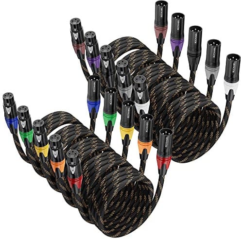 BEZOKABLE XLR-Kabel, Mikrofonkabel, 7,6 m, 10 Stück, geflochtener XLR-Stecker auf Buchse, 3-poliger bunter Stecker, kompatibel mit Mikrofonen, Mischpulten, Lautsprechersystemen und mehr