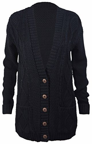 Purple Hanger Women’s New Long Sleeves Ladies Chunky Aran Cable Knit Button Grandad Cardigan Sweater Plus Size 8-26 (24-26, Black)