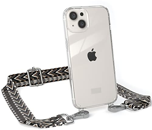EAZY CASE Handykette - Verstellbares Taschenband kompatibel mit iPhone 13, Schulterriemen, Handykordel mit Silikon Hülle, Umhängetasche, Grau Schwarz Silber