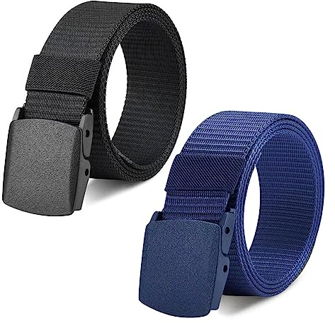 MIVAIUN 2 Piezas Cinturón Canvas Unisex Para Hombre y Mujer, Ajustable de Lona de Nylon, Para Trabajo y Viaje, Paso Rápido Por Seguridad Aeroportuaria