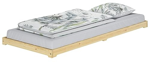 Erst-Holz®Niederflurbett extra niedriges Bettrahmen Futonbett 100x200 Kiefer klar lackiert V-60.47K-10ohne Zubehör