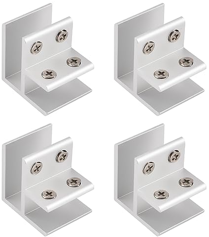 INCREWAY Glasklemme, 4 Stück verstellbare 90 Grad Glasklammern, Aluminiumlegierung, Glasregalstütze, Glashalter-Verbinder für 14–16 mm dickes Glas