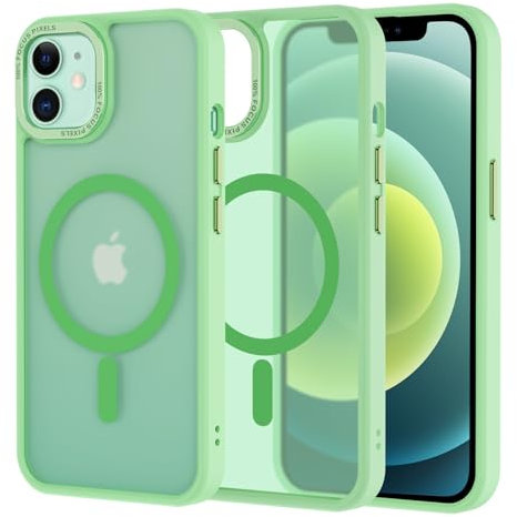 TUUTPU Cover Magnetica per iPhone 12/iPhone 12 Pro Comaptibile con Magsafe, Custodia Traslucida Opaca Posteriore Hard PC con Bumper Silicone TPU Antiurto Protettiva Ultra Sottile Caso, Verde