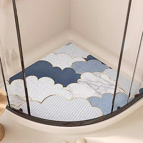 Tapis de bain incurvé antidérapant pour douche d'angle, tapis de douche d'angle antidérapant, tapis de douche pour camping-car pour douche d'angle intérieure, tapis de douche triangulaire à séchage ra