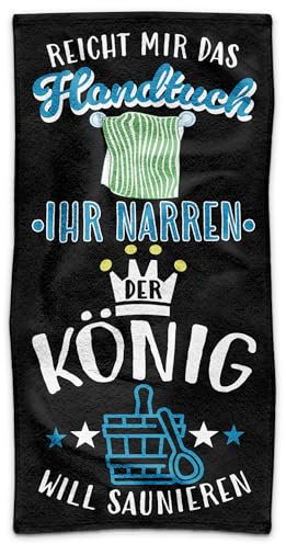 PR Print Royal Sauna-Handtuch mit Spruch - Der König Will saunieren - Handtuch Bedrucken, Geschenk für Männer, Saunagänger, Geburtstagsgeschenk, Vatertag | Fotohandtuch, 140 x 70 cm