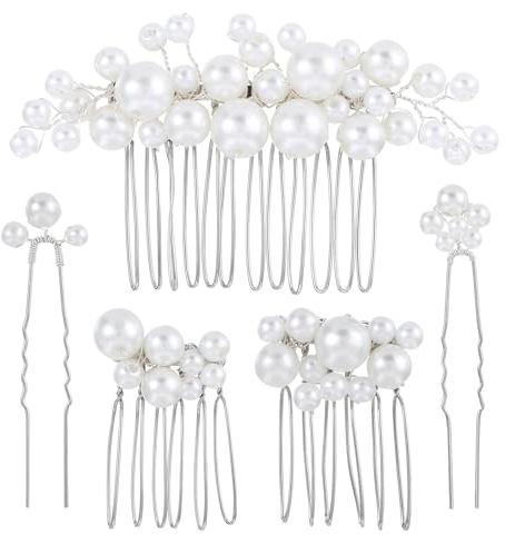 Xinjoduz 5 Stück Haarschmuck Perlen Haarschmuck Für Damen Steckkamm Perlen Haarkamm Perlen Silber Perlen Haarnadeln U Form Kopfschmuck Haarschmuck Braut Seitenkämme Hochzeit Haarkamm Für Haar