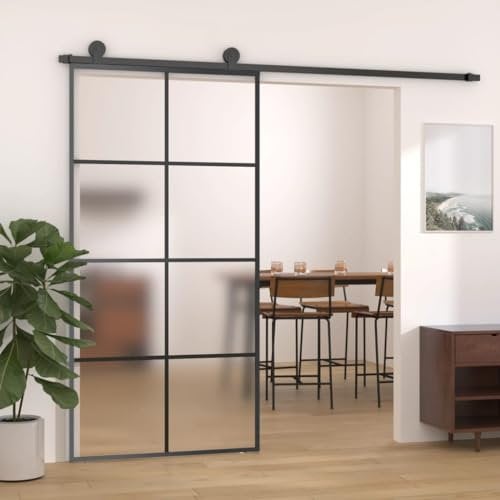 Willood Schiebetür Aluminium und ESG Glas 102,5x205cm Schiebetür Schiebetürsystem Glastür Glasschiebetür Ganzglasschiebetür Tür Innen mit Alurahmen Schwarz