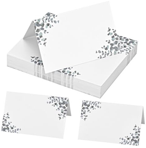 Bczhieulw 50PCS Segnaposto Cartellini, Stile foglia di eucalipto ,Tavolo per Comunione, Battesimo, Matrimonio, Compleanno, Cresima, Laurea, Festa, Bomboniere,85 mm x 55 mm(Piegato)