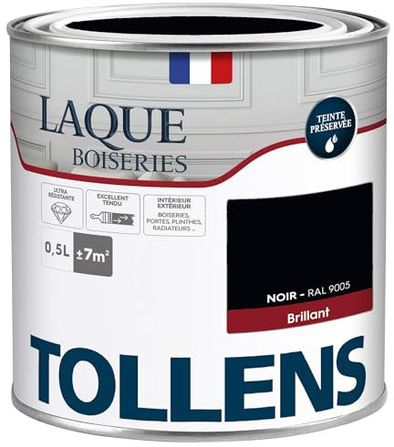 Tollens - Peinture, Laque, Ultra Résistante, Multisupport, Brillant Noir, 0.5L = 7m2