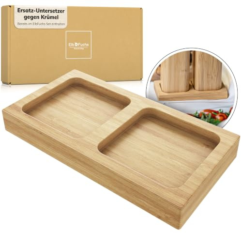 ElbFuchs® Salz- und Pfeffermühlentablett (ERSATZ), Untersetzer aus Bambus für Gewürzmühlen gegen Krümel, Maße: 12,7 x 6,6 x 1,5 cm