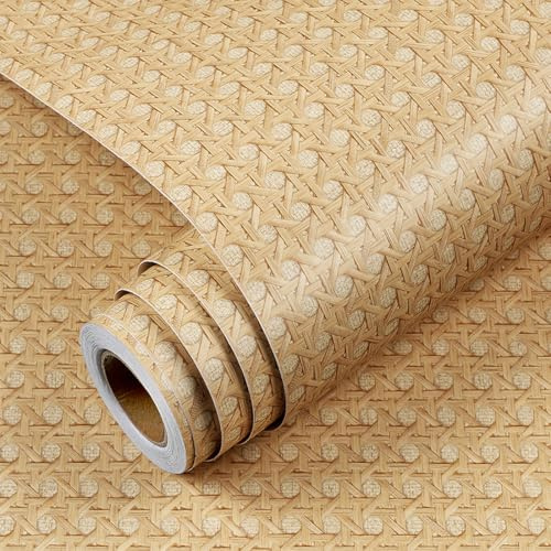 YENHOME Papier Peint Mural Motif Rotin Brun 40x300cm Papier Adhesif pour Meuble Chambre Imitation Rotin Tressé Brun Vintage Rouleau Vinyle Adhésif pour Meuble Armoire Placard Étagère Imperméable