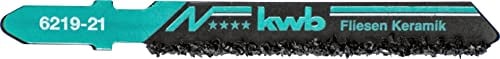 kwb Stichsägeblätter für Fliesen und Keramik aus flexiblem, schwarz lackiertem HCS-Stahl, hartmetallbestreut, mit Einnockenschaft (T-Schaft), grober Schnitt