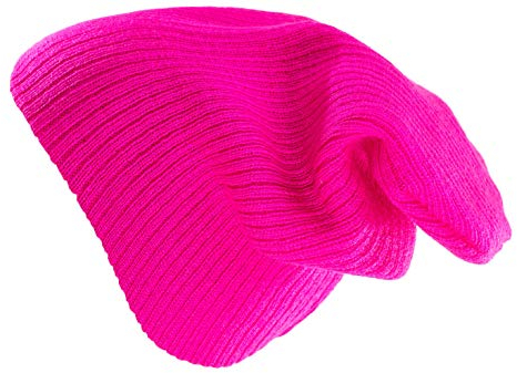 4sold Herren Strickmütze Schwarz Slouch Beanie Slouch Beanie aus atmungsaktivem, feinem und leichten Unisex Mütze (Fuchsia stripe)