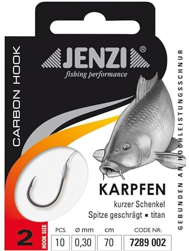 JENZI Karpfenhaken Gebunden Größe 2 0,30mm 70cm