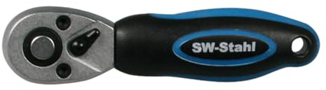 SW-Stahl 05710SB Umschaltknarre 1/4 Zoll - 72 Zähne Ratsche Feinverzahnt | Chrom-Vanadium-Stahl Knarre, 11 cm Länge für Beengte Stellen, 5 Grad Schwenkwinkel, Ergonomische Mini-Feinzahnratsche
