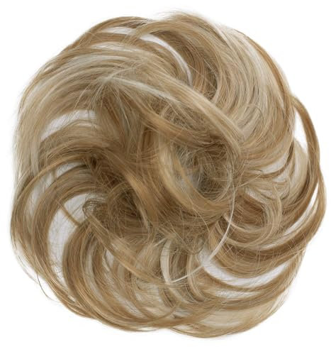 CAISHA Haargummi Bella Hochsteckfrisuren Haarteil Hochzeitfrisuren Voluminös Leicht Gewellt Hitzebeständige Kunstfaser DM17cm Erdbeerblond Hellblond Mix G36B
