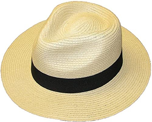 STRAW CRUSHABLE FOLDABLE SUMMER PANAMA FEDORA TRILBY HAT WITH BAND (59)