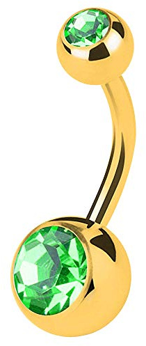 Piercingfaktor Bauchnabelpiercing Chirurgenstahl Bauch Bauchnabel Piercing Banane Stecker Anhänger mit Doppel Kristall Gold Grün 5mm x 8mm