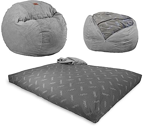 CordaRoy's Chenille Convertible Chair Folds from Bean Bag to Bed, As Seen on Shark Tank Puf, Poliéster, Gris Oscuro, Matrimonio Doble