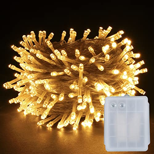 YOSION LED Batterie Lichterkette Kette Batteriebetrieben Leuchte Beleuchtung für Weihnachtsbaum, Garten, Party Innen und Außen Dekoration (Warmweiß, 300 LEDs)
