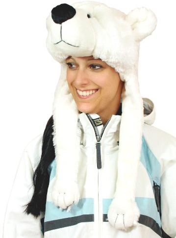 Geschenke mit Namen Eisbär-Plüschmütze, Einheitsgröße für Erwachsene, elastisch, weiß