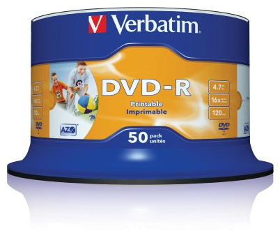 Verbatim DVD-R 4,7 GB 16 x Spindel 50 Stück große bedruckbare DVD-R 4,7 GB bedruckbar 16 x Spindel 50 Stück Groß