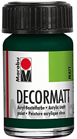 Marabu 14010039075 - Decormatt Acryl Tannengrün 075, 15 ml, samtmatte Acrylfarbe auf Wasserbasis, cremig und farbintensiv, speichelfest, wetterfest, zum freien Malen und Schablonieren