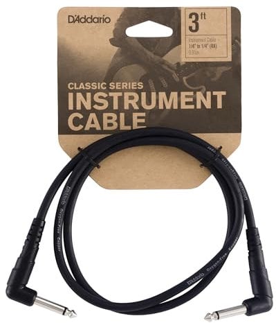 D’Addario Accessories Classic Series Guitar Patch Cables - Guitar Pedal Cable with ¼ Inch Ends - Durable & Reliable - Instrument Cable for Pedalboards - Right Angle - 3 feet