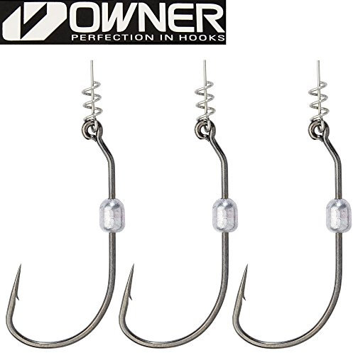 Owner 5132 Weighted Twist Lock - 3 Offsethaken mit Spirale für Gummiköder, Haken für Texas & Carolina Rig, Angelhaken für Jigs, Größe/Gewicht:Gr 5/0 / 3.5g