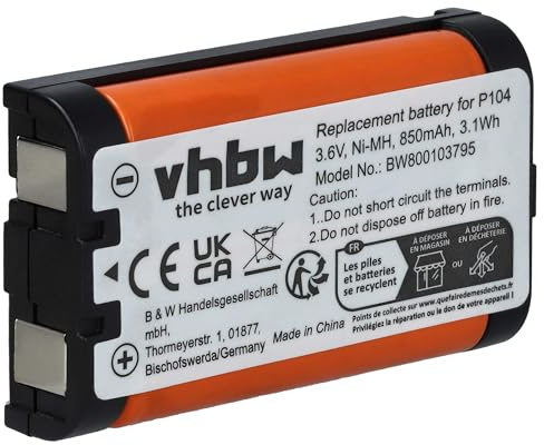 vhbw Akku kompatibel mit Panasonic KX-TG2356, KX-TG2356BP, KX-TG2356S Ersatz für TL26411, TL86411 schnurlos Festnetz Telefon (850mAh, 3,6V, NiMH)