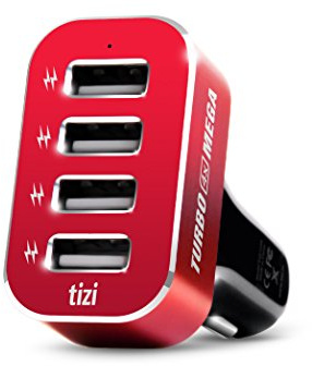 tizi Turbolader 4X MEGA (9,6A, Monza Rot) - 4-Fach USB Auto-Ladegerät