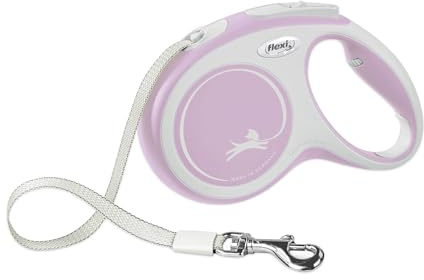 FLEXI® New Comfort einziehbare Hundeleine (Band), ergonomisch, robust und verhedderungsfrei, für Hunde bis zu 15 kg, 5 m, Größe S, Pink/Rosa
