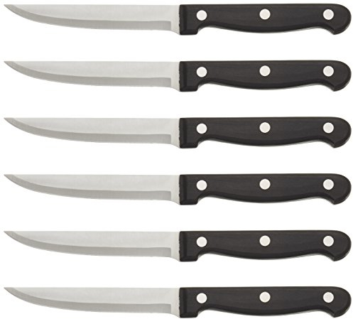 Lacor 39061 Jeu de 6 Couteaux pour Steak Lame Lisé, Argent,noir