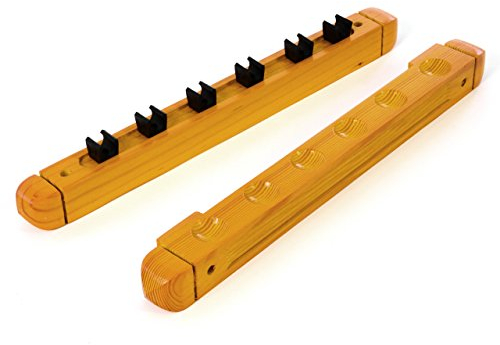 Billard Queue Wandhalterung aus Holz, 2-teilig, Halterung für bis zu 6 Pool-Cues, Buche, Snooker-Halterung, Billard Zubehör (Buche/Hellbraun)