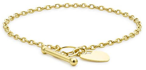 Carissima Gold 9 ct 2 Colour Gold Heart Tag T-Bar Bracelet