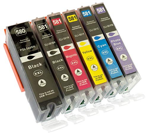 ESMONLINE 6 kompatible XXL Druckerpatronen (6 Farben) als Ersatz für Canon PGI-580/CLI-581