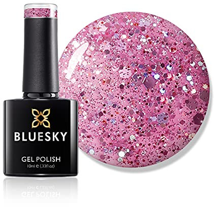 Bluesky Gel Nail Polish, BLZ44 Pink Glitter, 10 ml, Long Lasting, Chip Resistant, 10 ml (Requires Drying Under UV LED Lamp)