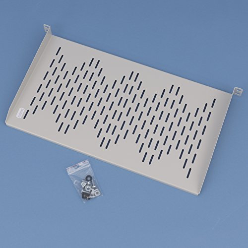 19 Fachboden 1 HE für Netzwerkschrank 250mm tief, bis 16kg, RAL 7035, Lochblech