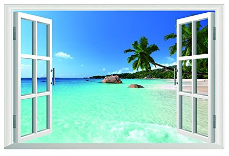 Chinatere ES03 Pegatina de pared extraible e impermeable decorativos etiqueta de la pared marina falsa ventana