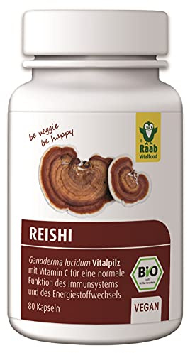 Raab® Bio Reishi Kapseln (60 Stück) | Reishipilz-Extrakt mit Vitamin C aus Acerola - Vitamin C für normale Funktion des Immunsystems und des Energeistoffwechsels