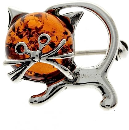 SilverAmber Damen - 925 Silber Brosche mit Bernstein - 4174