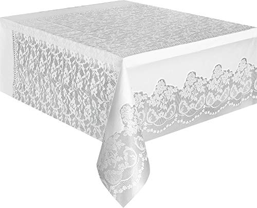Unique Party Supplies 5075 Kunststoff-Tischdecke - 2,74 m x 1,37 m - Weiße Spitze