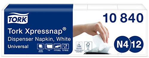 Tork Xpressnap® Serviettes Enchevêtrées Blanches pour distributeur N4, Universal, pliage 1/4 1 pli, 21,7 cm x 33 cm, 1125 serviettes, 10840